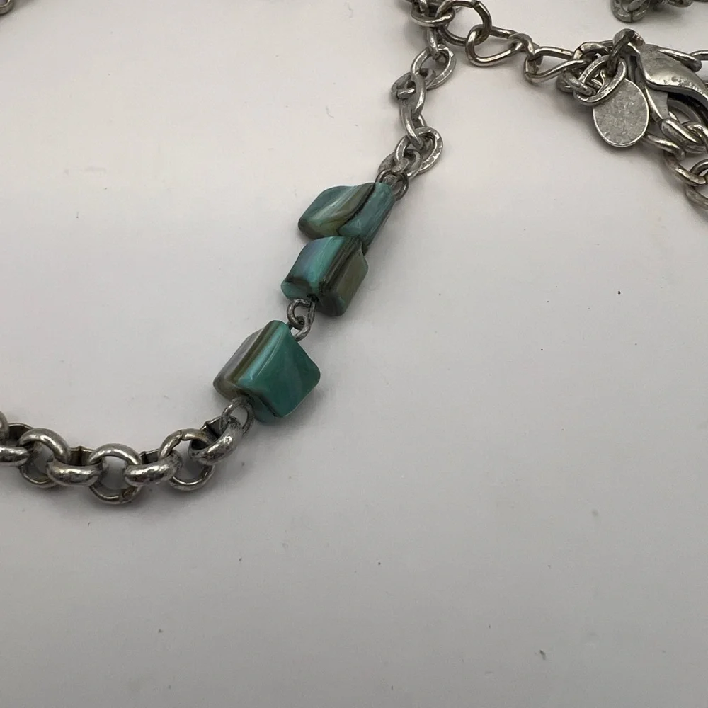 Chico's seahorse, jadeite, seashell long pendant silver tone necklace